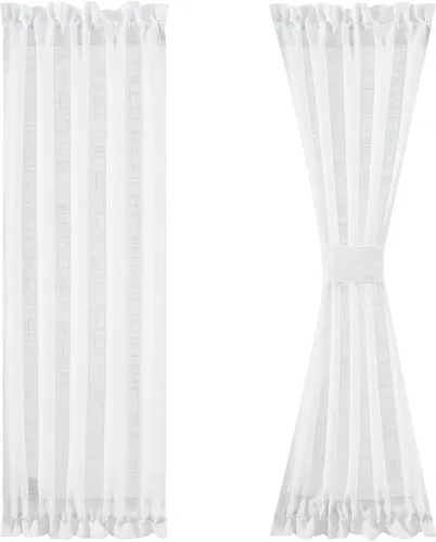 Miniatura 12 de FMFUNCTEX Paneles de luz lateral gris de 40 pulgadas de largo, con textura de lino corto, cortinas semitransparentes para puerta francesa