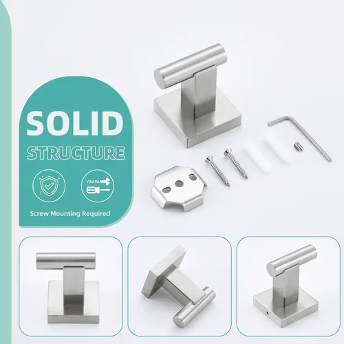 Miniatura 9 de Suyar Gancho para toallas de níquel cepillado, soporte para bata de baño, gancho de pared Acero inoxidable SUS304, montaje con tornillo Mate negro