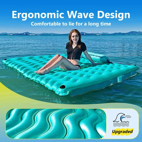 Miniatura 3 de Alfombra flotante inflable gigante mejorada 2025 - Flotador de piscina para adultos con hamaca para piscina, piscina, playa, lago para fiesta 2-Verde