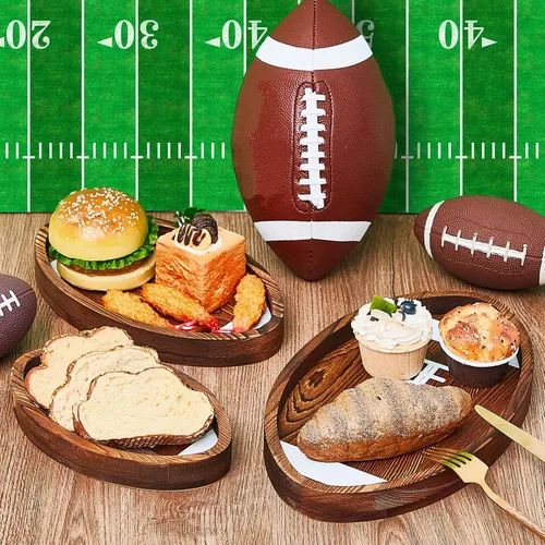 Miniatura 5 de Geetery 3 Piezas Bandejas y Fuentes de Servir de Fútbol Americano de Madera con Forma de Balón Platos de Fútbol Americano/Soccer Vajilla para Servir