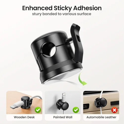 Miniatura 5 de Clips para cables, paquete de 8 organizadores de cables [cable suave ajustable] organizadores de cables adhesivos para cables, cargador USB