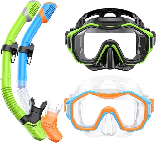 Miniatura 13 de Equipo de esnórquel para adultos y niños, juego de esnórquel seco con vista panorámica de 180°, máscara de buceo con visión panorámica de 180°