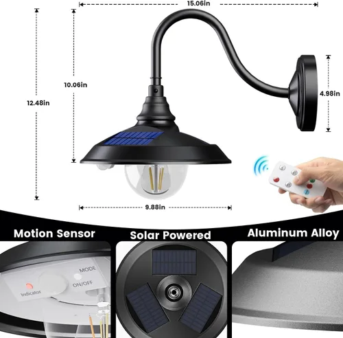 Miniatura 3 de SIEDiNLAR Luz solar de granero para exteriores, 3 modos, 2 iluminación, lámpara de pared de aluminio vintage con cuello de cisne, impermeable