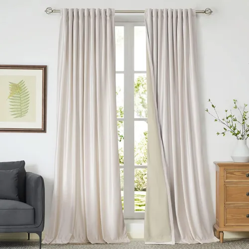 Miniatura 8 de Cortinas opacas de terciopelo dorado de 108 pulgadas para sala de estar, totalmente opacas, elegantes, 2 paneles con pestaña trasera, aislamiento