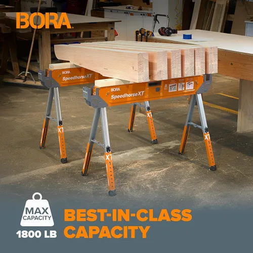 Miniatura 6 de Bora Portamate Speedhorse XT Par de caballetes - Paquete de dos, patas ajustables en altura de 30-36 pulgadas, parte superior de metal para 2x4