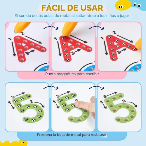 Miniatura 3 de JoyCat Juego de tableros magnéticos de letras y números para trazar, tablero doble cara de alfabeto y números para niños pequeños, práctica de ABC