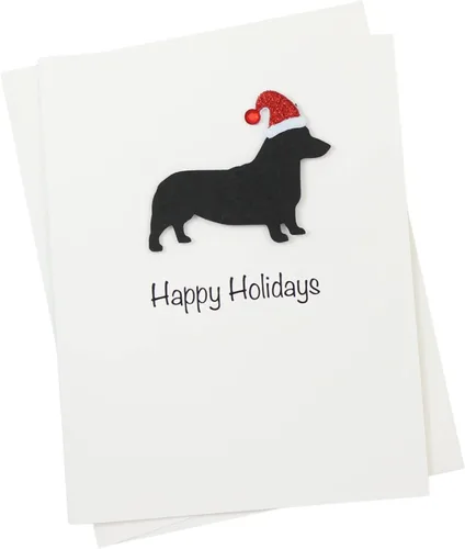 Miniatura 41 de Black Doodle Bernedoodle - Tarjetas de Navidad (10 unidades), hechas a mano, base blanca, perro con sombrero de Papá Noel Negro