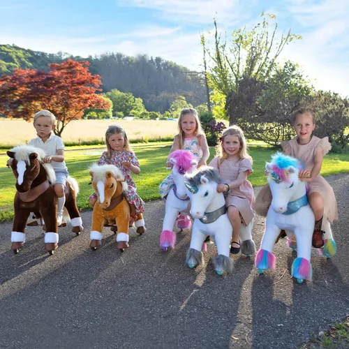 Miniatura 7 de PonyCycle Paseo a caballo en poni modelo avanzado Y peluche marrón caballo juguete para niños tamaño 3 para edades 3 a 4, caballo mecedora