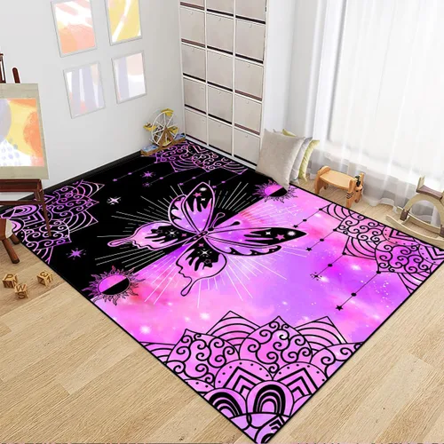 Miniatura 30 de Alfombra de área para dormitorio de niñas negras africanas, alfombra para sala de estar, sala de juegos, azul, lindo anime de dibujos animados