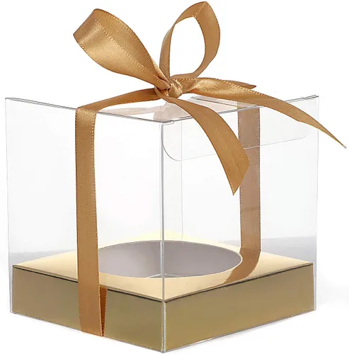 Miniatura 2 de 12 cajas de plástico transparente para cupcakes, contenedores individuales de 3.5 pulgadas, cajas de soporte doradas metálicas individuales