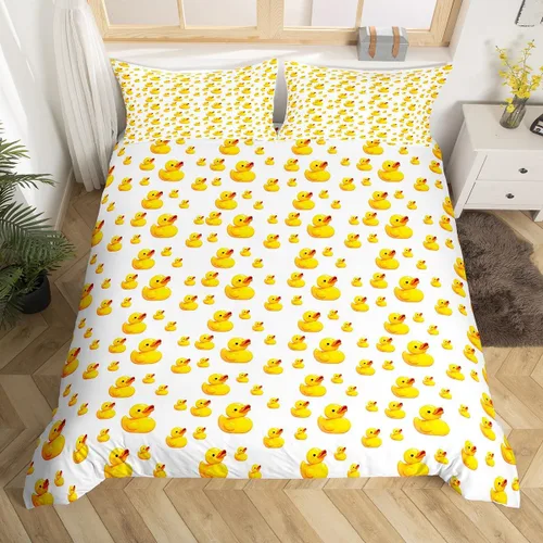 Miniatura 33 de Erosebridal Funda de edredón para niños y niñas, diseño de pato amarillo, diseño de patos de dibujos animados, juego de ropa de cama de animales