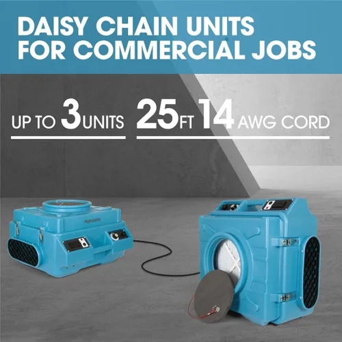 Miniatura 5 de Depurador de aire HEPA con salidas GFCI para cadena Daisy 1/4 HP, 675 CFM, 2.2A Restauración de daños por agua, salas de cultivo PA-600-HAS