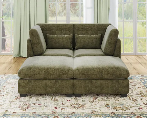 Miniatura 54 de Sofá Modular de Gran Tamaño, Sofá Seccional de Chenilla Nube Extra Profundo con Chaise Otomana, Sofá Esponjoso de Chenilla de 4 Plazas para Sala
