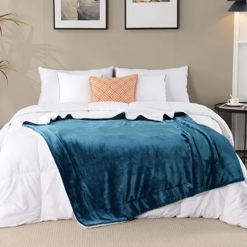 Miniatura 7 de SOCHOW Manta Sherpa de Vellón, Manta de Felpa de Doble Cara Súper Suave y Lujosa Tamaño Throw, Coral Azul, 50x60 pulgadas Azul Coral