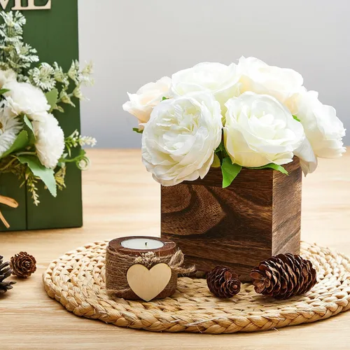Miniatura 4 de Dandat Juego de 12 Macetas Cúbicas de Madera, Maceta Cuadrada de Madera Estilo Rústico con Forro de Plástico Desmontable, Bloques de Espuma Floral