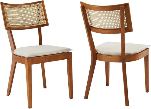 Miniatura 8 de Modway Caledonia - Silla de comedor de madera con caña de ratán en color beige negro - Juego de 2