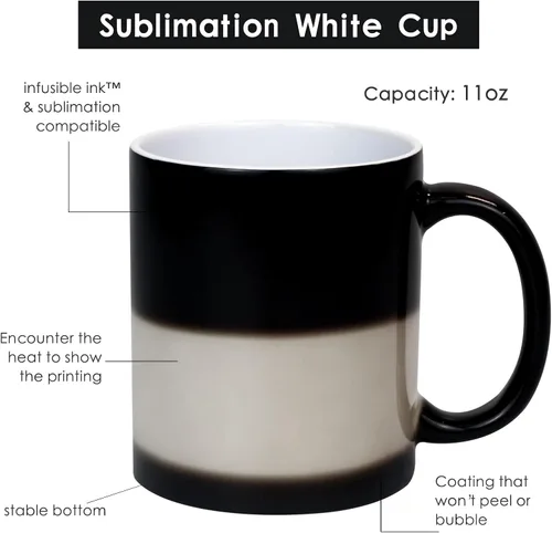 Miniatura 4 de Tazas de Café de Cerámica de Sublimación que Cambian de Color de 11 onzas, Juego de 6 Tazas, Tazas de Porcelana para Espresso, Tazas Mágicas DIY