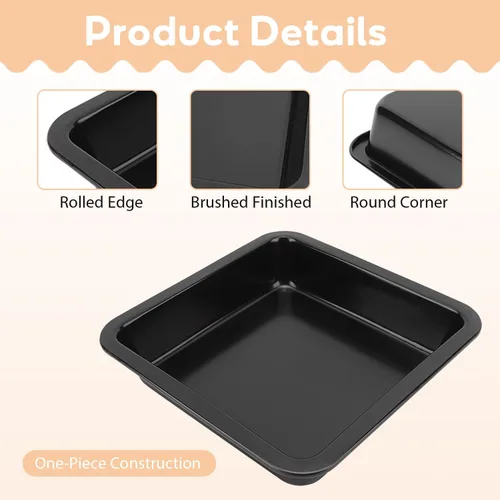 Miniatura 8 de Tissting 2 moldes rectangulares para tartas de 8.9 x 8.9 x 1.8 pulgadas (8.9 x 8.9 x 1.8 in), antiadherentes para pasteles, brownies, lasaña