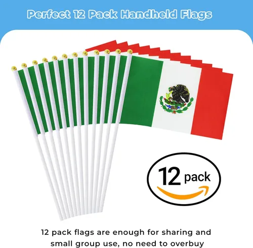 Miniatura 3 de Bandera de México, bandera mexicana, pequeñas mini banderas de mano de México en palo, ideal para fiestas, desfiles, eventos deportivos