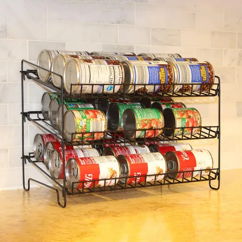 Miniatura 7 de FixtureDisplays® Estante de alambre de 3 niveles, organizador de latas, dispensador de tarros para armario de cocina, encimera, despensa, 16