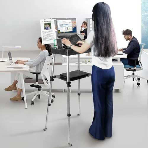 Miniatura 3 de Tabletote Soporte móvil plegable portátil para computadora portátil, altura ajustable de 19 a 49 pulgadas, estación de trabajo con ruedas, diseño