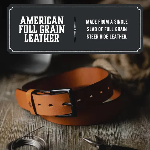 Miniatura 5 de Main Street Forge Cinturón de cuero All American Fabricado en Estados Unidos Cinturón de trabajo resistente para hombre Cinturón EDC