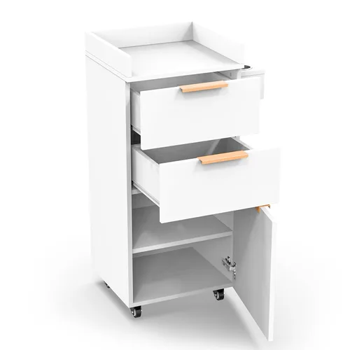 Miniatura 10 de OmySalon Carrito de salón con ruedas, 2 cajones y 1 armario de almacenamiento, carrito de salón para estilista, estación de peinado portátil
