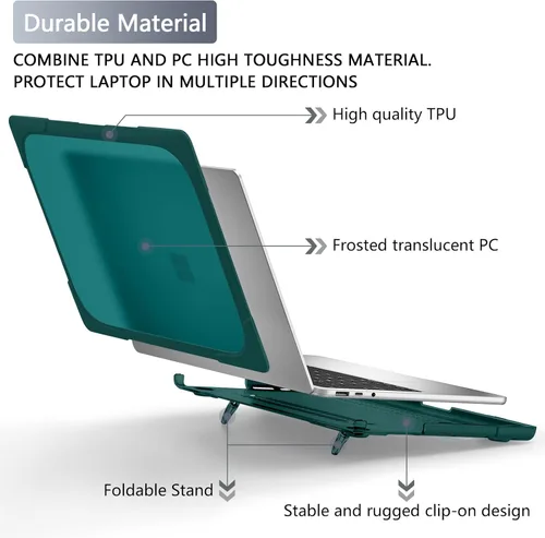 Miniatura 4 de Batianda Funda resistente para laptop Microsoft Surface de 15 pulgadas 5 4 3rd 2022 2021 con soporte plegable y cubierta de teclado, funda Verde