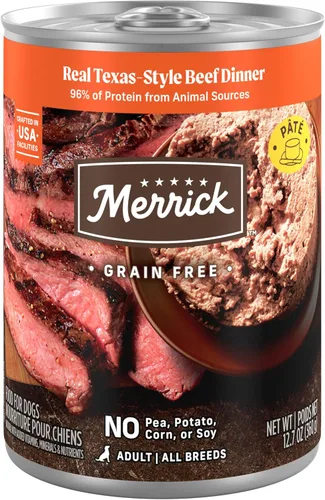 Miniatura 13 de Merrick Alimento enlatado natural y de primera calidad sin granos, receta húmeda suave y saludable, cena de carne de res real de Texas