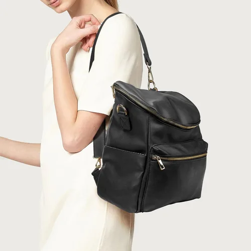 Miniatura 4 de Mochila para pañales, mochilas de cuero de moda para mamá, bolsas de pañales para bebés pequeños con organizador en bolsa y cambiador, Negro, M