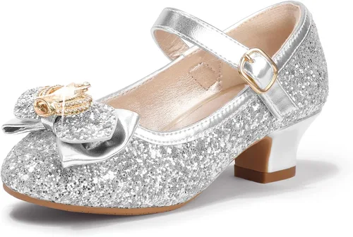 PANDANINJIA Zapatos de vestir para niñas, zapatos Mary Jane para niñas, tacones bajos para niñas pequeñas, flores, boda, fiesta, escuela