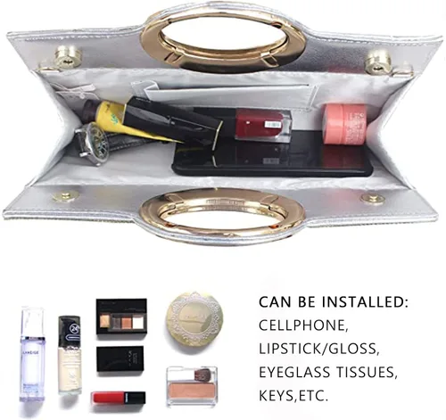 Miniatura 5 de GESU Bolso de mano para mujer, bolso de noche con diamantes de imitación de cristal, para boda, fiesta, cóctel, color plateado, grande