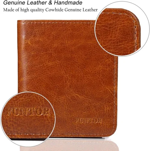 Miniatura 5 de Funtor Cartera de cuero para mujer, pequeña y compacta, con bolsillo doble, bloqueo RFID, para mujer