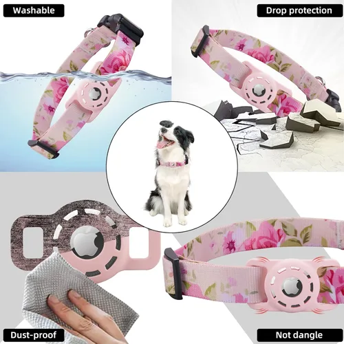 Miniatura 3 de Collar para perro, compatible con AirTag, collar de poliéster para cachorros y gatos para perros pequeños, medianos, grandes y extragrandes, rosa