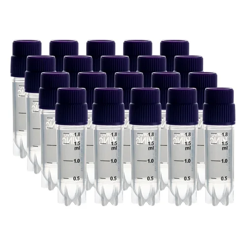 Miniatura 62 de Cryoviales de 0.0 fl oz, 25Pcs Cryotubes con código de barras lateral, frascos de esterilización con rosca externa, tubos de muestra con tapas Azul