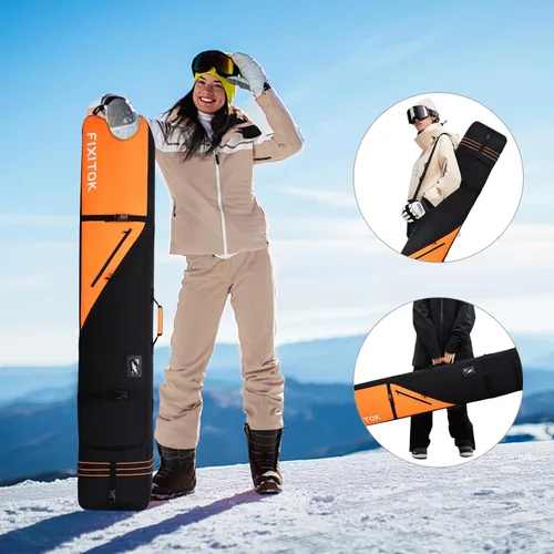 Miniatura 7 de FIXITOK Bolsa de snowboard y esquí para viajes aéreos, bolsa de snowboard acolchada completa impermeable que se ajusta a tabla, botas, ropa, casco