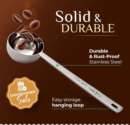 Miniatura 2 de Orblue Juego Premium de Cucharas para Café - 1 Cucharada (15ml) y 2 Cucharadas (30ml) Cuchara Medidora - Cuchara Medidora de Café de Acero Plata
