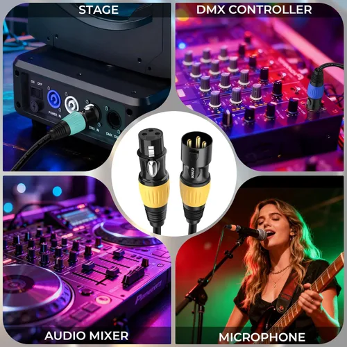 Miniatura 7 de Cable DMX de 10 pies, paquete de 6 cables flexibles XLR chapados en oro de 3 pines macho a hembra, compatible con micrófono, luz de escenario