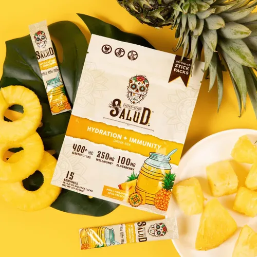 Miniatura 8 de Paquetes de Hidratación 2 en 1 Salud + Polvo de Electrolitos para la Inmunidad, Piña - Mezcla para Bebida de Agua Fresca, Baya del Saúco, Libre