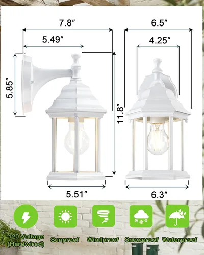 Miniatura 3 de LIT-PaTH Farol de pared para exteriores, aplique de pared como accesorio de iluminación de porche, base mediana E26 máximo 60 W, carcasa de aluminio