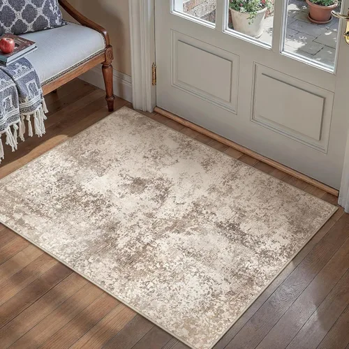 Miniatura 45 de HUGEAR Alfombra de entrada de 2 x 3 pulgadas, color beige, lavable a máquina, alfombra abstracta para puerta de entrada, alfombra