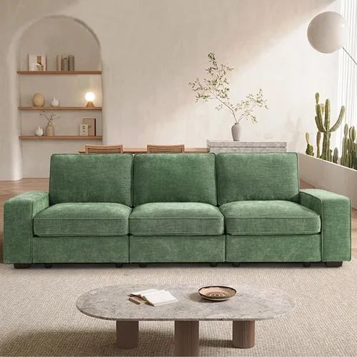 Miniatura 21 de TEKAMON Sofá Modular de 100" con Almacenamiento en los Asientos, Cómodo Sofá de Tela Chenilla de 3 Plazas para Sala de Estar, Oficina, Apartamento