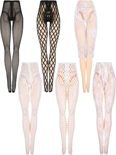 6 medias de muñeca de 12 pulgadas, medias de encaje hechas a mano para muñeca, calcetines largos femeninos, accesorios casuales para regalos de