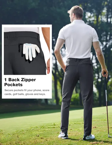 Miniatura 3 de SPECIALMAGIC Pantalones de golf para hombre, elásticos, ajustados, ligeros, con bolsillos con cremallera