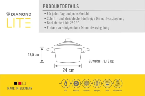Miniatura 3 de Woll Diamond Lite - Olla de cocina de aluminio fundido antiadherente resistente a los arañazos con tapa de 5.2 cuartos de galón, 9 1/2 pulgadas