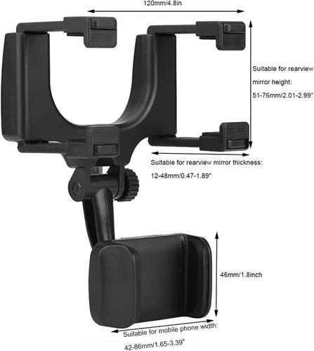 Miniatura 6 de Fydun Soporte universal para teléfono con espejo retrovisor para coche, soporte para teléfono inteligente