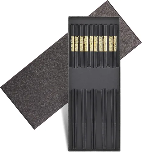 Miniatura 2 de Youda Palillos de metal reutilizables chinos, estilo japonés, palillos de dragón, juego de regalo chino, juego de chuletas de fibra de vidrio, apto