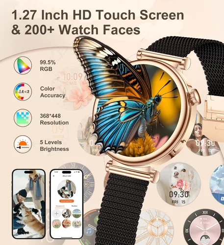 Miniatura 5 de Reloj inteligente para mujer con llamada Bluetooth, reloj de fitness de 1.27 pulgadas, contador de pasos, monitor de sueño de frecuencia cardíaca