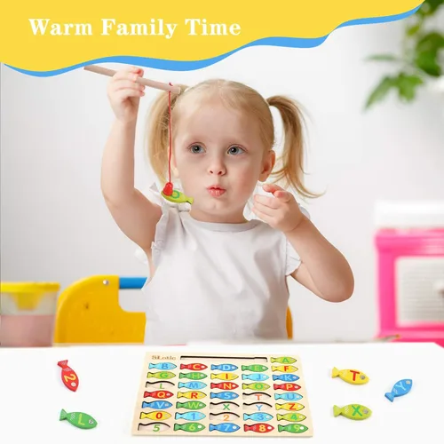 Miniatura 7 de Slotic Juego de pesca de madera magnético para niños pequeños – Alfabeto ABC Fish Catching Counting Aprendizaje Educación Matemáticas Preescolar