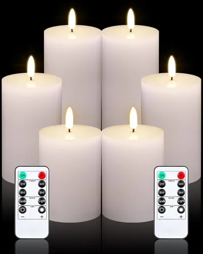 Leelosp Paquete de 6 velas sin llama con temporizador remoto, velas parpadeantes sin llama a granel a granel LED para bodas, festivales, decoración